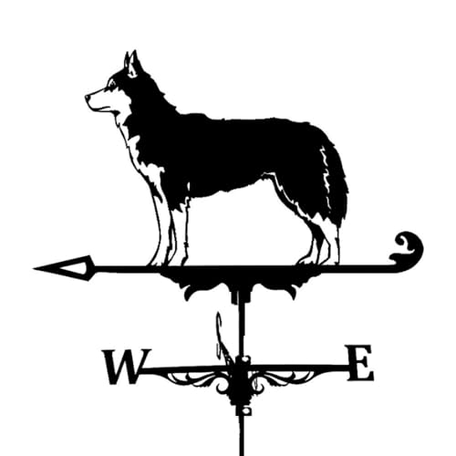 Banderuola segnavento con Cane, Silhouette, Ornamento in Metallo a Forma di Gallo, indicatore di direzione del Vento sul Tetto per Giardino Esterno (Husky)