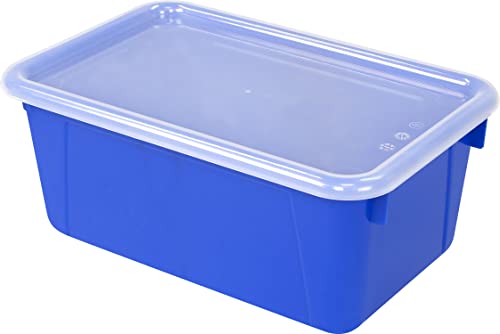 Image of Storex Small Cubby Bins - Plastic Storage Containers for Classroom with Non-Snap Lid, 12.2 x 7.8 x 5.1 inches, Assorted Colors, (62406U05C) (Pack of 5)