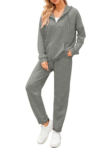 AUXDIO Pant Sets Women 2 Piece Outfit Tracksuit Hoodie Zip