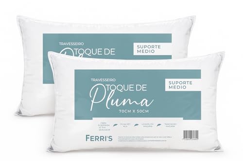 Kit 2 Travesseiros Toque de Pluma 50x70cm, Percal 180 Fios, Antia...