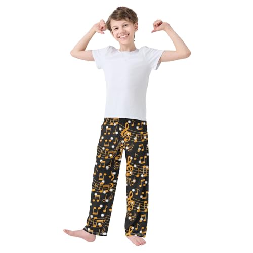 Music Note Floral Boys Long Pants Soft Trousers Elastic Waist Kids Lounge Bottoms with Pockets S-XL2