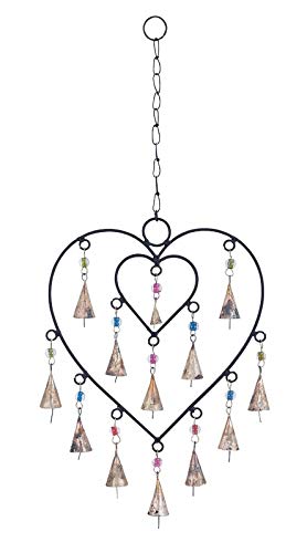 Big Heart Windchime Bells Beads Metal Rustic Garden Decor Indoor Outdoor