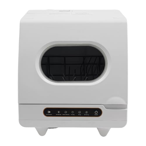 Portable Countertop Dishwasher, 1200W Mini Dishwasher with 12 Water Outlets and 360° Spraying Cleaning, White Fully Automatic Dishwashing Machine for Homes, Dormitories, Recreational Vehicle
