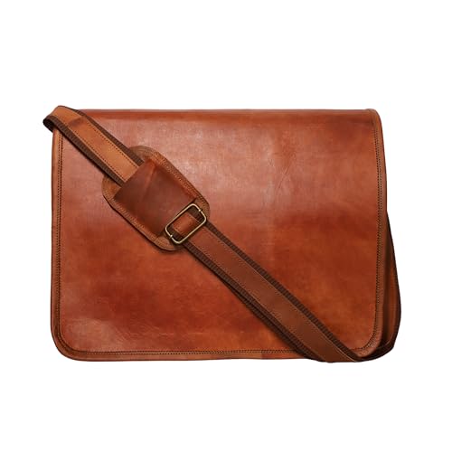 15-Inch Genuine Leather Messenger Bag for Men – Handmade Vintage Laptop Satchel, Crossbody Shoulder Bag with Adjustable Strap & Multiple Compartments