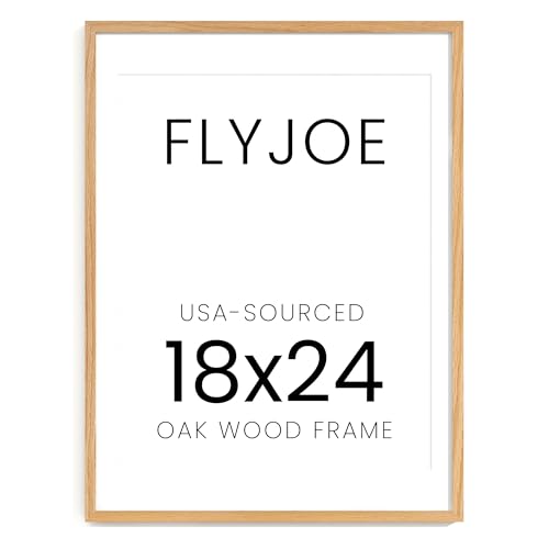 Image of FLYJOE 18x24 Oak Wood Picture Frame with Mat for 16x20, 18 by 24 USA-Sourced Natural Solid Wooden Poster Frame for Wall Display, Tempered Real Glass, Hanging Hardware Included, 1 Pack, Natural