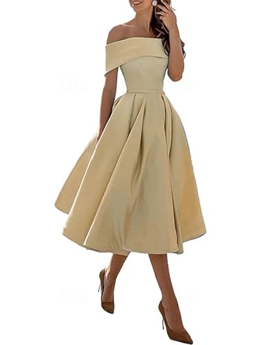 A-Line/Princess Elegant Prom Dress Cocktail Dress Off The Shoulder Short Sleeve Knee-Length with Pleated 2025