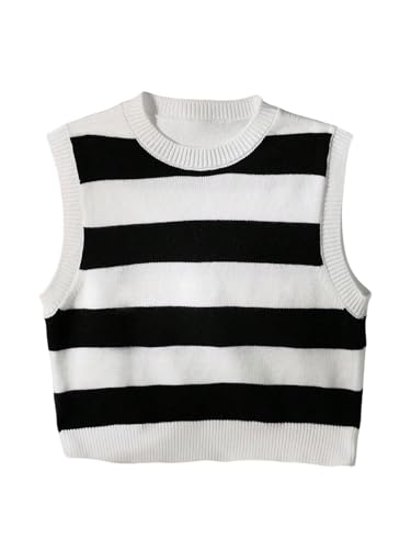 SOLY HUX Girl's Striped Sleeveless Sweater Vest Casual Crew Neck Knit Sweaters