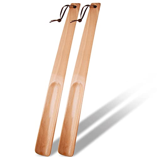 onebarleycorn 2Pcs Calzador Largo de Zapatos, 38 cm, Calzadores Largos de Madera Calzadora Shoe Horn Long para Personas Mayores, Hombres, Mujeres, niños (Marrón Claro)