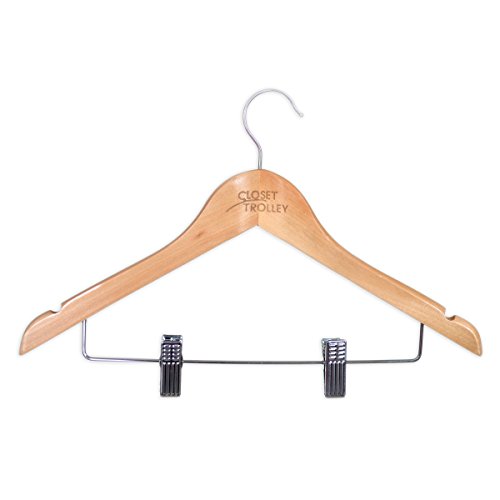 Closet Trolley Maple Wood Travel Hangers with Clips