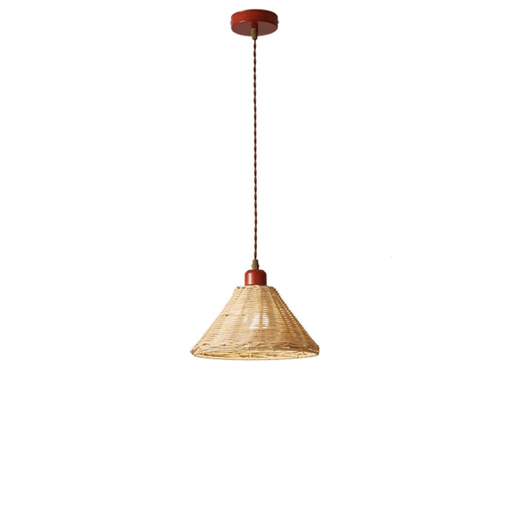KXEcoLife 1 Light Beige Boho Hanging Chandelier, Rattan Woven Shades Lights Modern Kitchen Island, Dining Room Table Pendant Fixtures Natural Wicker Finish Ceiling Fixture,
