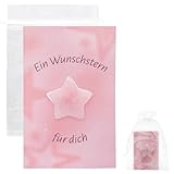 Wunschstern Glücksstein,Stern Edelsteine,Rosenquarz Glückssteine mit Liebevoller Botschaftskarte und Organzasäckchen,Handschmeichler mit Bedeutung–Geschenk für Liebe, Mut & Hoffnung