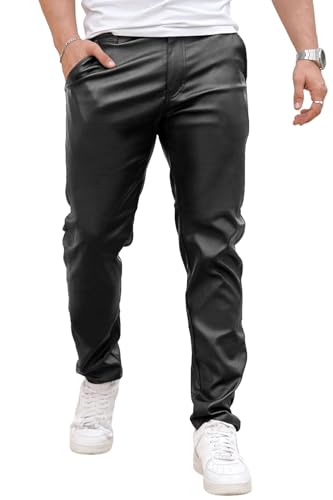 GINGTTO Mens Black Leather Pants Slim Fit Disco Pants for