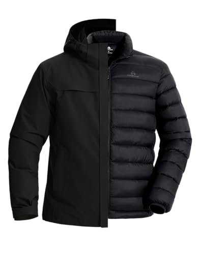 Pioneer Camp Winterjacke Skijacke Daunenjacke Herren Snowboardjacke 3 in1 Jacke Herren Ski Jacken Herren Funktionsjacke(Black;XL)