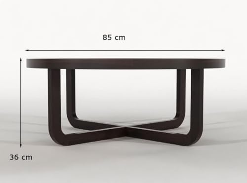 Image of Solid Wood Round Wheel Coffee Table, Wooden Round Center Table for Home & Office, Long Space Center Table, 34x34x14.5 Inch, (Walnut Finish)