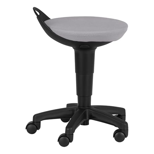 Image of Rolling Adjustable-Height Padded Stool - Light Grey