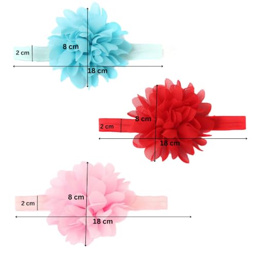 Image of Babymoon Set of 3 | Plain Flowers Soft Synthetic Hairbands for Baby Girls, Infants and Toddlers Headbands | Pink-Red-Yellow