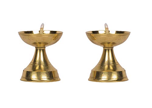 Bhimonee Decor | Pure Brass Neeranjan Electric Gold Bulb Lights Diya | Deep | Deepak for Pooja | Puja | Mandir | Diwali Festival Decoration | Pair