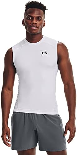 Under Armour mens Armour Heatgear Compression Sleeveless T-shirt , White (100)/Black , X-Large