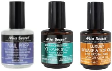 Mia Secret Nail Prep 0.5 oz (NP-30), Xtrabond Primer 0.5 oz (PR100), & Luxury UV Base & Top Gel 0.5 oz (FGN-02)