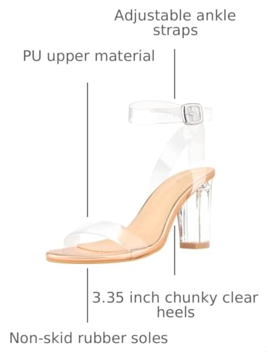 Image of ZriEy Clear Block Sandals Chunky Heels for Women 3.35 Inch Open Toe Adjustable Ankle Strap Pump Sandals for Weddings Parties Daily Wear