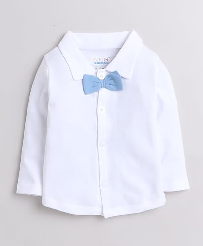 Image of BUMZEE boys Regular Fit Full Sleeves Collar Neck Cotton Shirt Waistcoat & Pant Set With Applique Bow