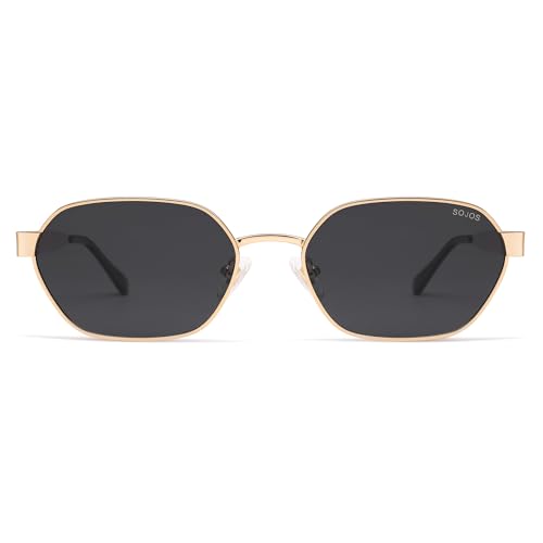 SOJOS Trendy Polarized Hexagon Sunglasses for Women Men, UV400 Retro Rectangle Shades SJ12382