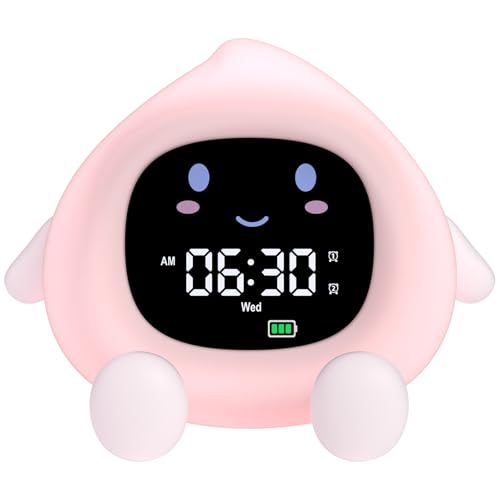 YISSVIC Despertador Infantil Reloj Despertador Digital con 4 Niveles de Brillo Ajustables 7 Colores de Luz 2 Grupos de Alarmas con Función de Repetición, Recargable para Infantil Adulto- Melocotón
