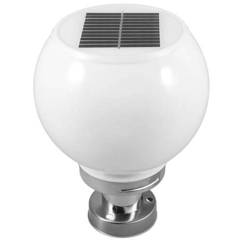 POPETPOP Lampada a Colonna Solare Rotonda LED 200mm Bianca Base Argento per Esterni, Luci Solari Decorative da Giardino ad Alta Luminosità, Alimentazione a Energia Solare, Colore Casuale