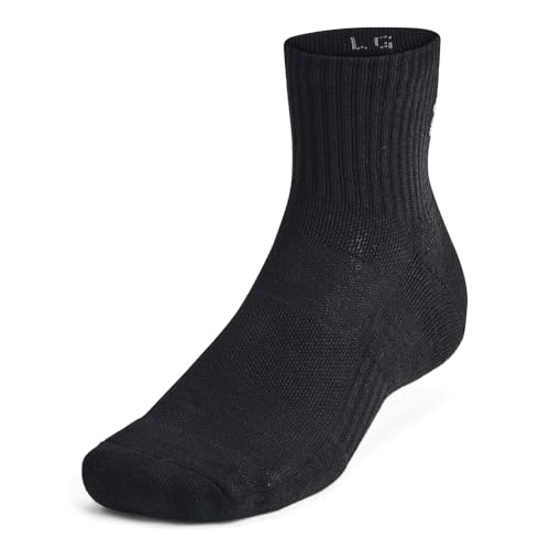 Under Armour Unisex Training Cotton Quarter Socks 3 Pack, 001 BLACK, LG - image 2