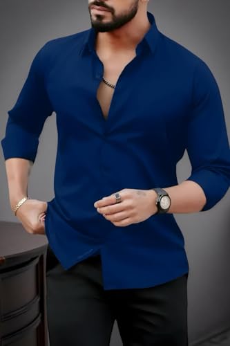 Image of Men's Casual Cotton Blend Shirt | Regular Fit | Full Sleeve | Solid Design