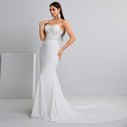 Off Shoulder Lace Wedding Dress Sleeveless Bodycon Bridal Gown with Train for Beach/Summer/Outdoor3