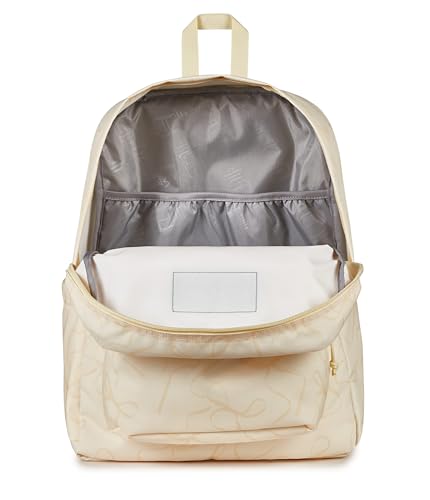 Image of JanSport SuperBreak Plus Backpack with Padded 15-inch Laptop Sleeve and Integrated Bottle Pocket - Spacious and Durable Daypack for Work and Travel, Rows Of Bows Natural /Lemon Ice
