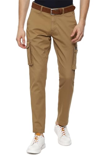 Image of Louis Philippe Men's Slim Fit Solid Cotton Blend Cargos