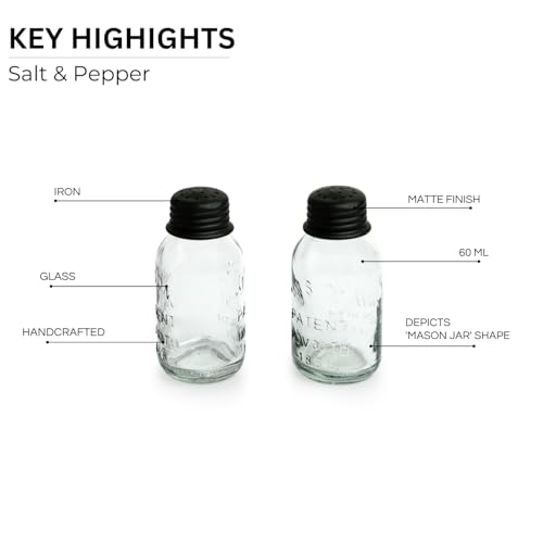 Image of ExclusiveLane 'Mason Bottle' Glass Salt Pepper Set for Dining Table (Set of 2, 60 ML) | Salt and Pepper Container for Dinning Table Salt and Pepper Dispenser Salt and Pepper Shaker