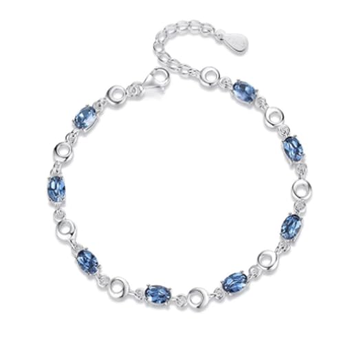 IzuBizu London Women's 925 Sterling Silver Blue Topaz Gemstone Bracelet Dark Blue Oval Diamond Wedding Anniversary Easter Jewellery