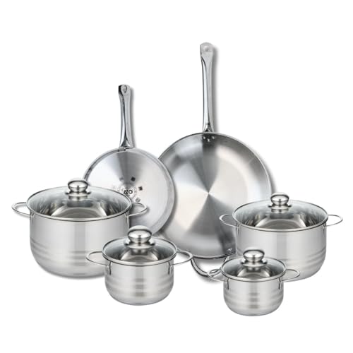 ELO 9881250 Elo Profi Brillant, acero inoxidable, inducción, 6 piezas, juego de 2 sartenes de cocina 24 y 32 cm y 4 ollas 14, 16, 20 y 24 cm