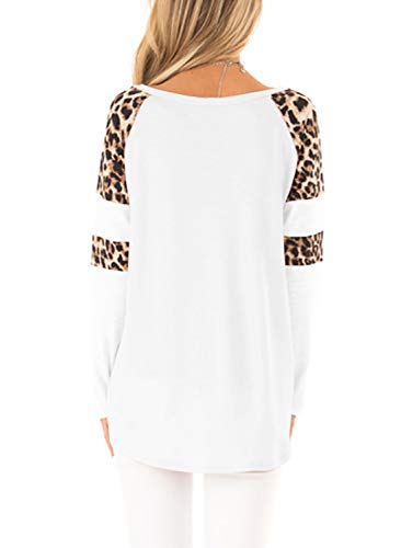 Topstype Womens Leopard Print Tops Color Block Long Sleeve Crew Neck Sweatshirts Casual Blouses Cheetah Print Shirts(White,Medium) #TOP1