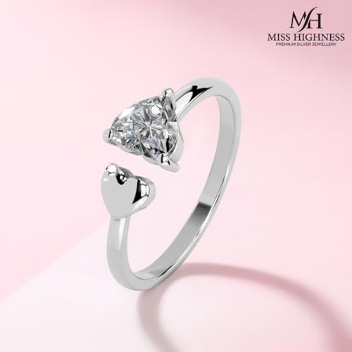 Image of Miss Highness 925 Sterling Pure Silver Ring for Women, Minimal Rings, Adjustable Size, Daily Wear Silver Jewellery, with Certificate of Authenticity, Birthday, Anniversary, Gift for Wife & Girlfriend