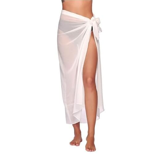 Image of Beach Sarongs Wrap - Womens Long Beachwear Bikini Cover Up Chiffon Swimsuit Wrap Skirts Ladies Summer Sarong for Holiday (UK, Alpha, One Size, Regular, Regular, White)