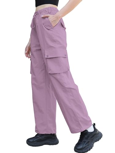 Image of Cromoncent Cargo Pants Girls & Women Parachute Pants Y2K Baggy Rave Clothes Waterproof with Pockets, 6 Years - 3XL