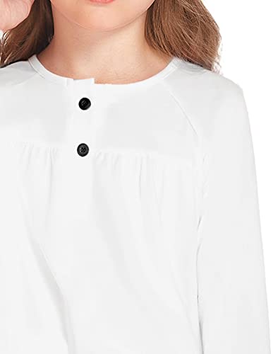 Leaduty Girls White Long Sleeve T Shirts Loose Soft Crewneck Tee Button Up White Shirts For Girls 10-11 Years #TOP4