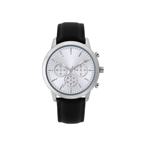 Image of NUOVO Men's Watch Silver Case with Silver Dial Black Leather Strap Simple Business Waterproof Analog Quartz Men's Watch