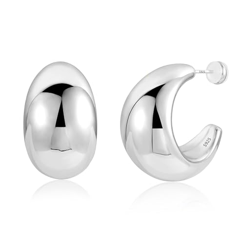 KISSPAT Pendientes Gruesos Mujer Plata, Pendientes Aro Grandes, Chunky, Ligero, Hipoalergénico, Plata 925, Moda, Regalos de Joyería para Mujeres Niñas