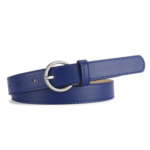 Women's Belts for Jeans Pants Fashion Faux Leather Ladies Waist Belt with Round Buckle Royal Blue