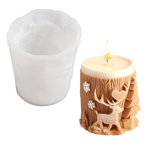 WANDIC Molde de Silicona de Reno de Navidad, 1 Pieza cilíndrica para Velas, Manualidades, Molde de fundición para decoración de Navidad, decoración del hogar, Manualidades, Regalos