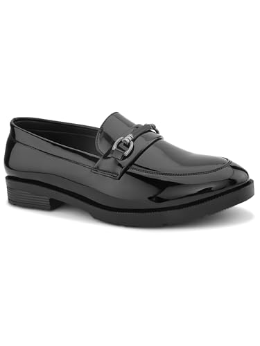 Image of STANPHORD Mens Loafers Men Brown Solid Leatherette petant Formal Office wear Wedding Slip on Moccasins Horsebit Loafers Shoes