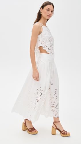 Women's White Cotton Embroidered Midi Skirt4