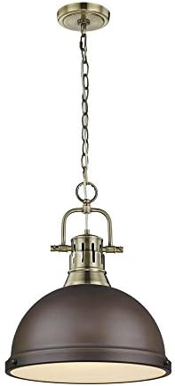 Golden Lighting 3602-L AB-RBZ Duncan Pendant, 14" L x 14" W x 16.875" H, Aged Brass with Rubbed Bronze Shade