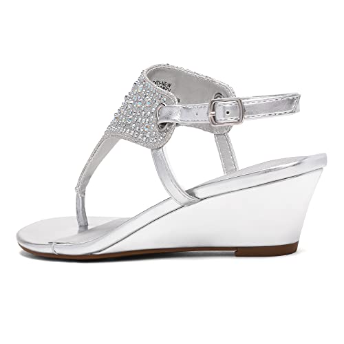 Image of DREAM PAIRS Women's Wedge Thong Sandals, Summer Rhinestone Dress Shoes for Wedding