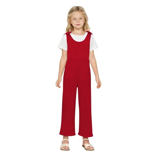 Kids Girls Summer Jumpsuits Solid Sleeveless Backless Romper Bodysuit Toddler Girls Beach Leisure (Red, 9-10 Years)